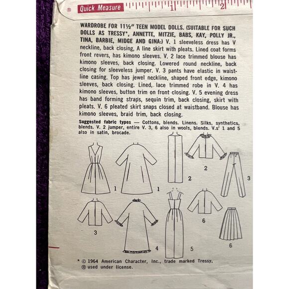 Simplicity 5731 pattern 11.5in doll barbie clothes 1960s - Picture 4 of 5